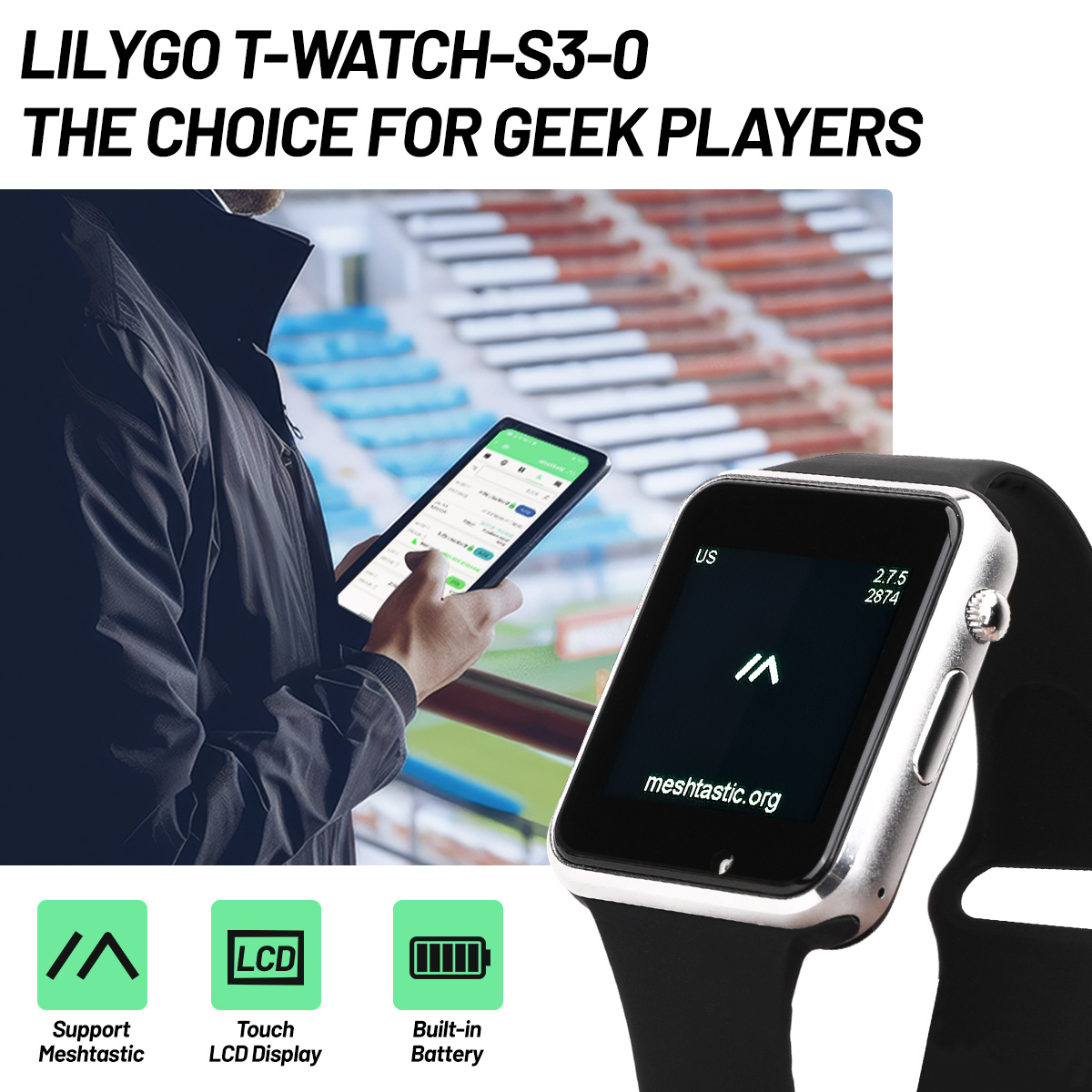 Ttgo T Watch - บอร์ดพัฒนา T-Watch-S3 ESP32-S3 LILYGO LoRa Meshtastic