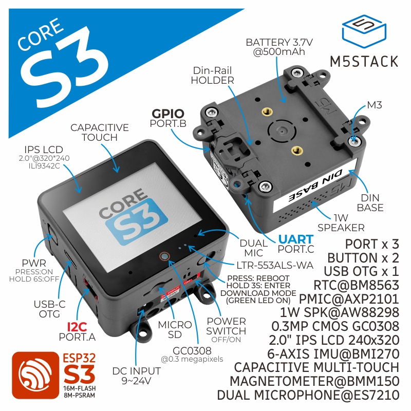 M5Stack Core2 - M5Stack รุ่น ESP32-S3 อย่างเป็นทางการ หน้าจอสัมผัส IPS